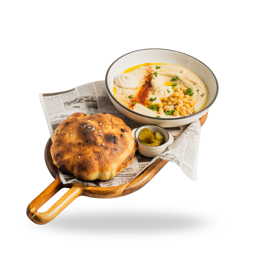 hummus bowl served with chick peas