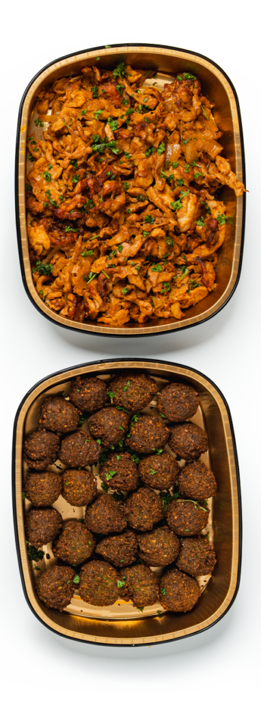 Two dishes chicken and meat balls